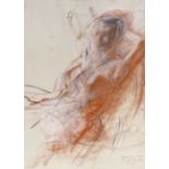 Mick Rooney (born 1944), sanguine chalk/charcoal on paper, reclining figure, inscribed Symondsbury