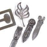 Various Scandinavian silver, including Hans Jensen owl bookmark, Willy HJ Krogmar bookmark, etc, owl