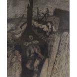 Gerald Jarman, charcoal on paper, First War trench scene, 38" x 26", framed Very good condition