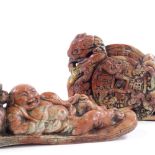2 Chinese soapstone carvings, largest length 29cm