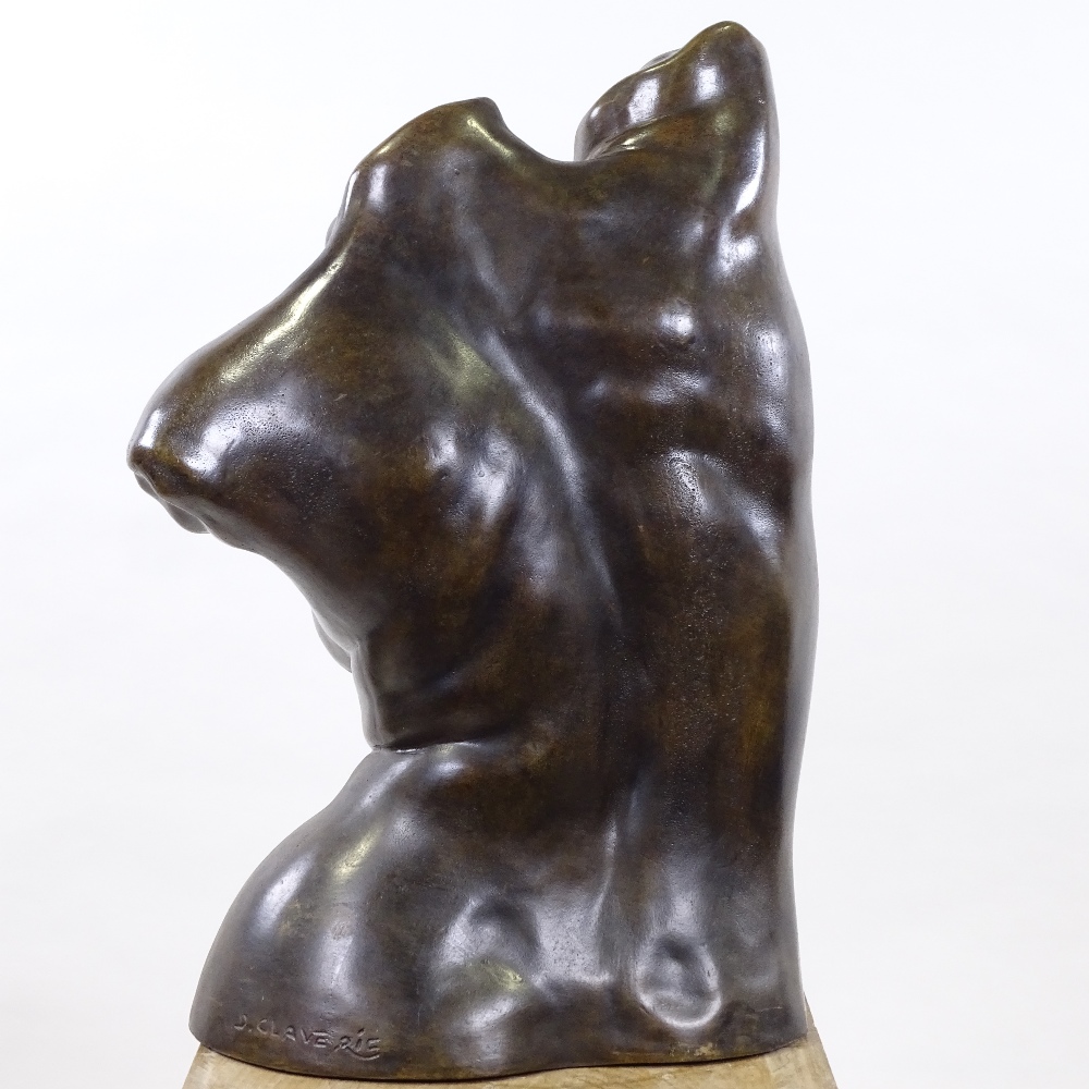 D Claverie, patinated bronze female torso, signed, height 48cm - Image 2 of 3