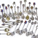 Various silver and plated souvenir spoons, mostly of Hastings and St Leonards, some with enamelled