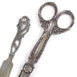 A pair of Danish silver scissors, hallmarks 1923, and a Continental silver butter knife, possibly by