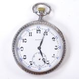 ZENITH - a Continental silver-cased open-face top-wind pocket watch, white enamel dial with Deco