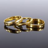 2 x 22ct gold wedding band rings, 4.1g total, and an 18ct wedding band ring, 3.3g, (3) All in good