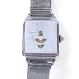 A Vintage stainless steel-cased Jump Hour mechanical wristwatch, 3 Arabic numeral apertures with