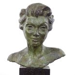A verdigris patinated bronze bust of Dorothy Dickson (1893 - 1995), signed with a Greek Lambda