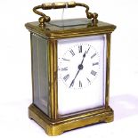 A French brass-cased carriage clock, 8-day movement, case height 11cm, not currently working