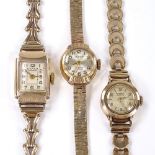 3 lady's 9ct gold wristwatches, including Rotary and Verity, with 9ct straps, all working order,