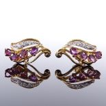 A pair of 14ct gold ruby and diamond Franklin Mint House of Faberge Firebird earrings, circa 1991,