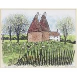 Robert Tavener (1920-2004), watercolour, Oast Houses & Chicken, image size 7" x 9", pencil signed,