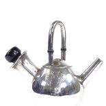 A George V silver Sarum kettle, domed-handle with lacquered wood stopper and engraved Salisbury coat