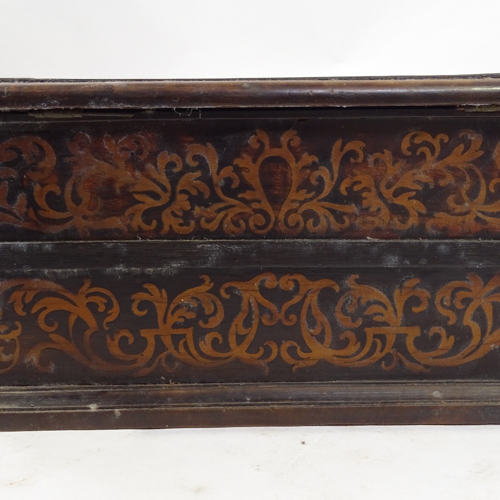 An 18th century walnut and marquetry inlaid box, with hinged lid and end drawer with turned ivory - Image 9 of 9