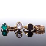 5 9ct gold rings, including onyx signet ring, sizes O to S, 17.7g total (5) Lot sold as seen