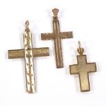 3 14ct gold cross pendants, largest height 40.9mm, 10.6g total (3) All in very good original