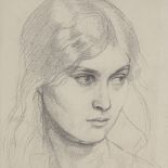 Pre-Raphaelite School, pencil drawing, portrait of a girl, signed with monogram, 14" x 10", framed