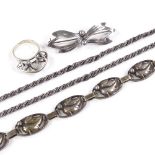 Various Scandinavian modernist silver jewellery, including Hermann Siersbol leaf bracelet, a Niels