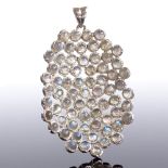 A modern sterling silver cabochon moonstone cluster honeycomb pendant, maker's marks YC, hallmarks