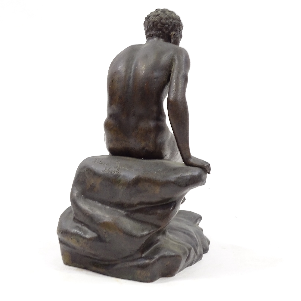 A 19th century Italian patinated bronze sculpture of Mercury resting, inscribed Fonderia Sommer - Image 4 of 5