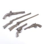 5 miniature pewter model guns (5)