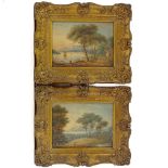 19th century English School, pair of watercolours, lakeland scenes, unsigned, 6" x 8", ornate gilt-