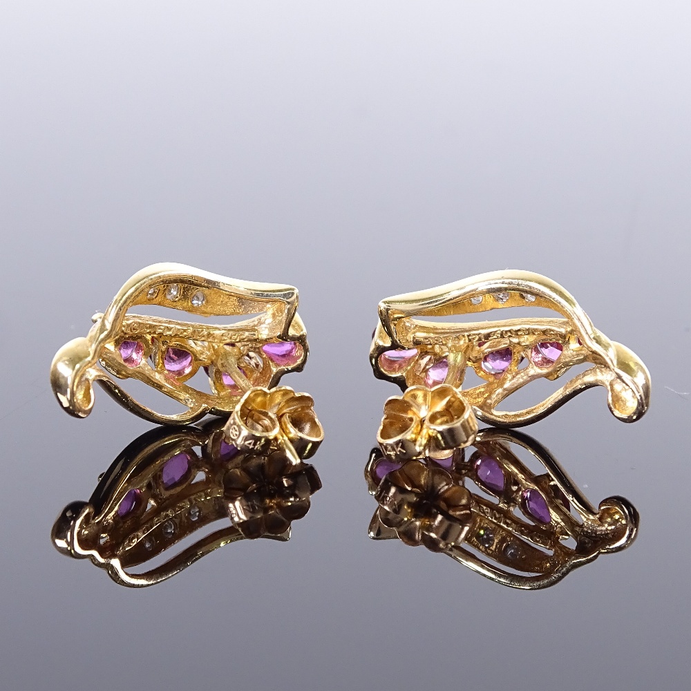 A pair of 14ct gold ruby and diamond Franklin Mint House of Faberge Firebird earrings, circa 1991, - Image 2 of 5