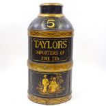 A large 19th century painted and gilded metal Tea shop advertising canister, inscribed Taylor's