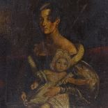 19th century oil on canvas, portrait of a woman and child, unsigned, 19" x 15", framed Very old re-