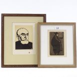 Felix Vallotton, woodcut, portrait of Puvis de Caavannes 1898, and Edward Gordon Craig, woodcut,