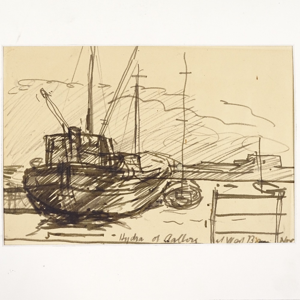 Frank Griffith (1889 - 1979), ink and wash on paper, Hydra of Aalborg, signed with initials,