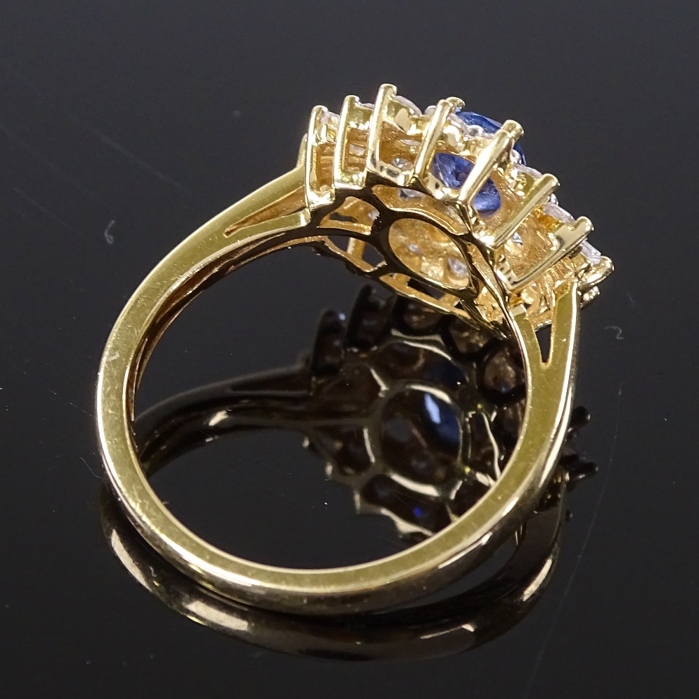 An Iliana 18ct gold Ceylon blue sapphire and diamond cluster ballerina cocktail ring, set with round - Image 3 of 4