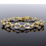 An unmarked gold diamond set oval gatelink panel bracelet, bracelet length 16cm, 19.2g Very good