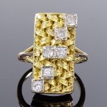 An 18ct gold modernist abstract diamond panel ring, total diamond content approx 0.3ct, platinum-