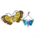 An Art Nouveau silver and peacock enamel butterfly pendant, by Charles Horner, and a sterling silver