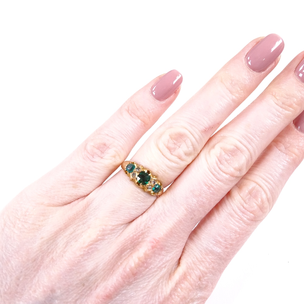 A Victorian 15ct gold 7-stone emerald and diamond half hoop ring, maker's marks NBs, hallmarks - Image 4 of 4