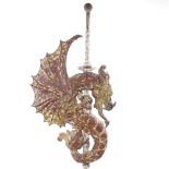 A 19th century painted metal dragon design weather vane on cast-iron stand, overall height 1.94m