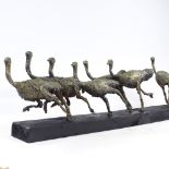 Clive Fredriksson, composition sculpture, running ostriches on wood base, base length 37" Very