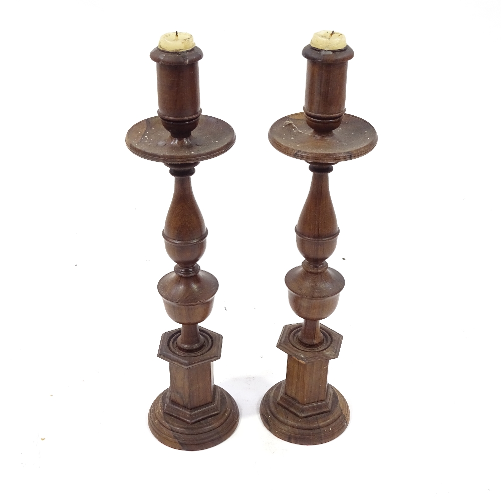 A pair of 19th century rosewood candle holders, height 39cm - Image 2 of 3