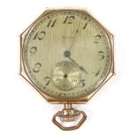 ELGIN - an Art Deco gold filled open-face top-wind octagonal pocket watch, silvered dial with Deco