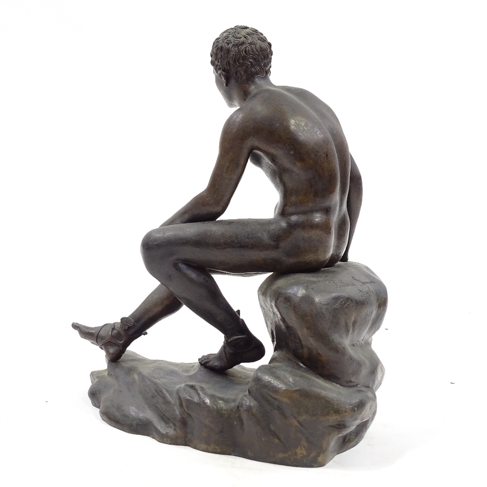 A 19th century Italian patinated bronze sculpture of Mercury resting, inscribed Fonderia Sommer - Image 3 of 5