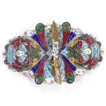 A Turkish gilt-brass and champleve enamel buckle, width 8.5cm