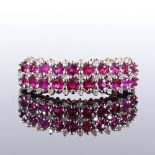 A 9ct gold ruby and diamond cluster half-hoop ring, setting height 6.6mm, size P, 3.6g Very good