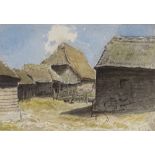 Spencer Frederick Gore, watercolour, farm buildings, inscribed and dated 1908 beneath the mount,