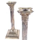 A George V matched pair of Corinthian column silver table candlesticks, removable sconces, hallmarks