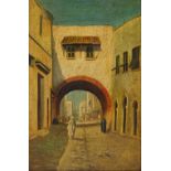 Early 20th century oil on board, Arab street scene, unsigned, 9" x 5.5", framed Good original