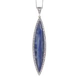 A modern 18ct white gold marquise-cut kyanite shard and diamond cluster pendant necklace, on