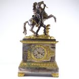 Jaques Cailly Paris - a silver and gilt patinated bronze mantel clock, surmounted by a figure of a