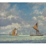 Hugh Boycott Brown, oil on board, shipping on the Medway, signed, 20" x 30", framed Very good