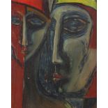 Mid-20th century oil on board, abstract heads, indistinctly signed Taylor?, 21" x 13", framed A