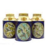 A set of 3 large painted and gilded metal tea canisters, probably mid-20th century, height 45cm